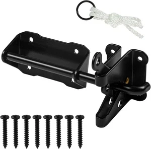 Pestillo de puerta automático de alta resistencia para cercas de madera con tirador 7,5", negro - Imagen 1 de 7