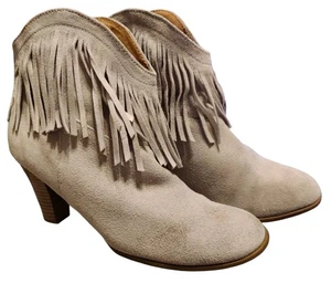 Suede Fringed - Tan Cream - 100% Leather Uppers - Cowgirl Boots - Size 9 - Bild 1 von 10