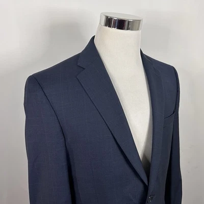 Jos A Bank 40R Sport Coat 100% Wool Blue Plaid Two Button Lined Vented - Image 1 of 4