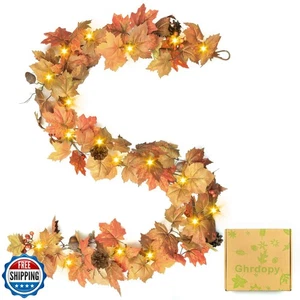 6 Fuß Künstliche Herbst Girlande mit Lichtern - Herbst Ahornblatt f Thanksgiving D - Bild 1 von 5