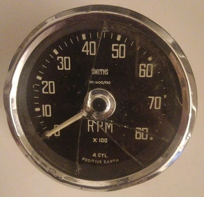 Smiths 4 Cylinder Positive Earth 80mm Vintage Rev Counter Square Numbered - Read - Image 1 of 4