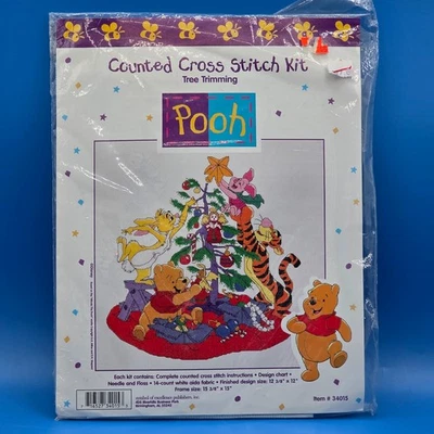 Disney POOH Counted Cross Stitch Kit SEALED NEW 34015 Tree Trimming Foto 1 de 4
