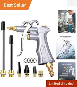 Pistola de soplado de aire industrial con boquilla de flujo de aire ajustable de latón y 2 extensiones de acero... - Imagen 1 de 9