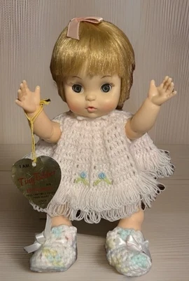 Vintage Effanbee Tiny Tubber Drink & Wet 10" Girl Baby Doll In Knit Outfit - Image 1 of 4