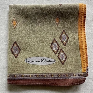 Handkerchief VTG Green Cotton line Art Paisley Damask~Antique Pocket Square 18" - Picture 1 of 3