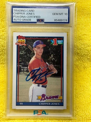 Chipper Jones 1991 Topps novato firmado automático 10 PSA/DNA Braves en tarjeta gema como nuevo Foto 1 de 2