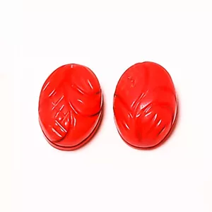 11.2 Cts / 2 pcs Red Coral Flower Hand Carving Loose Gemstone for Jewelry Making - Picture 1 of 2