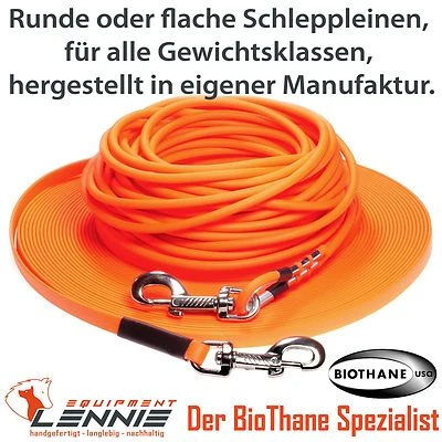 BioThane® Schleppleine für ALLE Hundegrößen flach rund Handschlaufe Schweißleine - Bild 1 von 2