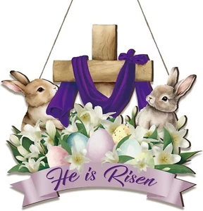 Easter He He Is Risen Wreath for Front Door Decor Religious Easter Decoration Wo - Picture 1 of 6
