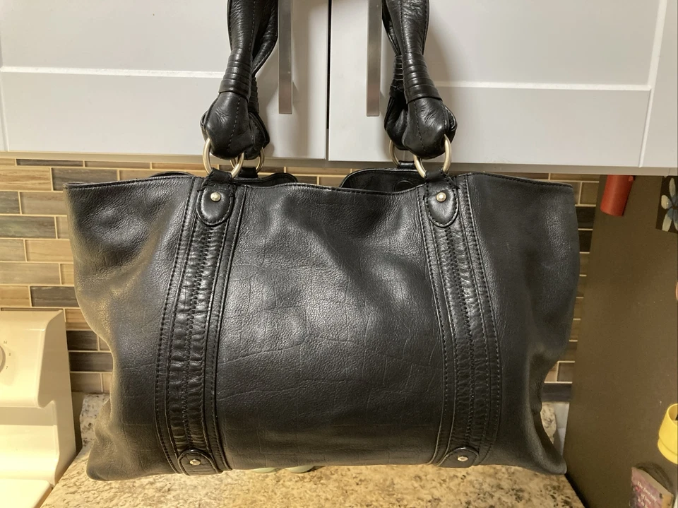 Sigrid Olsen Black Leather Shoulder Bag Purse Tote Large soft Pebble Leather - Image 1 of 4