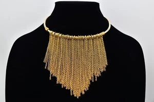 Vintage Fransen Choker Halskette Latzhalsband Multi-Kette Grob Goldfarben 90er Bin1 - Bild 1 von 12