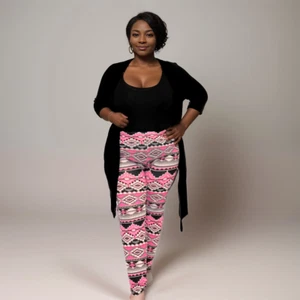 ROCKTHOSECURVES WOMENS LEGGINGS NEON PINK BLACK AZTEC HIGH RISE PLUS SIZE PANTS - Picture 1 of 4