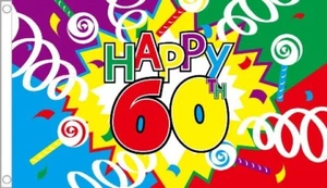 HAPPY 60th BIRTHDAY FLAG 5' x 3' Party Celebration 60 Years Old Banner - Picture 1 of 1