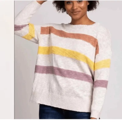 Suéter de algodón a rayas de gran tamaño caballete para mujer pequeño cuello redondo pulóver primavera  Foto 1 de 4