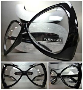 OVERSIZE EXAGGERATED HUGE Clear Lens EYE GLASSES Black Bow Shaped Fashion Frame - Picture 1 of 10