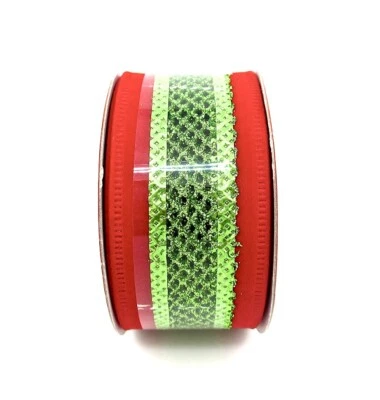 Red Velour Glitter Mesh Ribbon,Green Glitter Mesh,1.5"x12 ft.,Polyester,Jo-ann's - Image 1 of 2