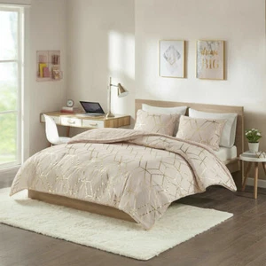 Intelligent Design Ainsley Metallic Print Reversible Comforter Pink Full Queen - Picture 1 of 8