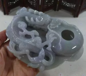 Statua intaglio rondella scrittura drago giadeite tipo A naturale vintage - Foto 1 di 9