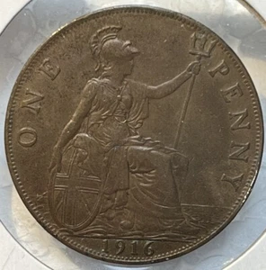Great Britain 1916 One Penny Almost Uncirculated AU Condition Coin KM#810 - Picture 1 of 10