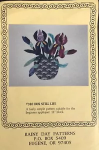 Rainy Day Patterns "Iris Still Life" Appliqued Quilt PATTERN ONLY 12" Block - Picture 1 of 2