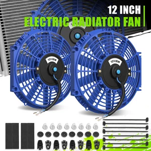 2 Set 12" High Performance Electric Slim Radiator Cooling Fan+Mounting Kit Blue - Picture 1 of 5