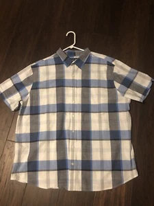 Men's Synergy Button Front Short Sleeve Blue Plaid Shirt Size 2xl - Picture 1 of 4