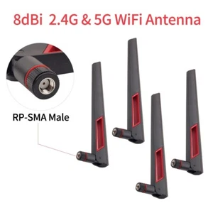4 pezzi 10dBi Dual Band Network WiFi Router SMA Antenne Alto Guadagno RP-SMA Maschio - Foto 1 di 6