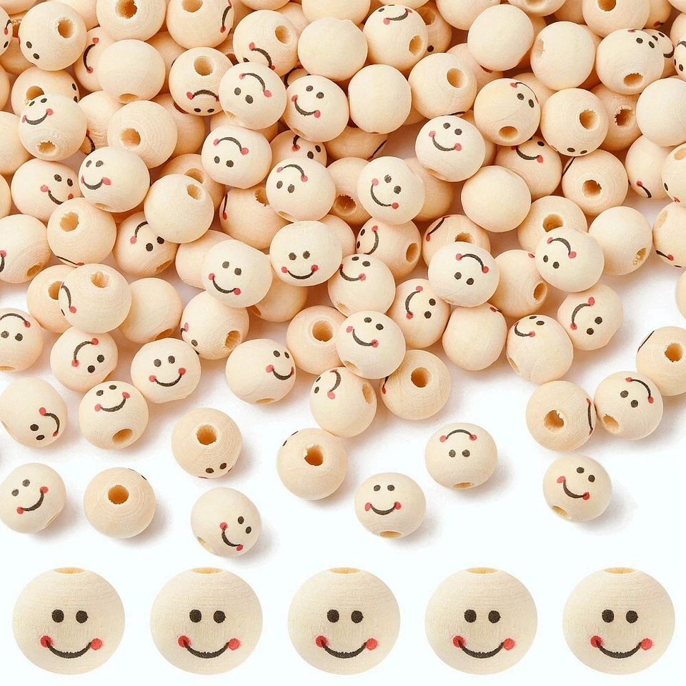 10 - 100 Stück Natur Holzperlen Lächelndes Gesicht Face Deko Basteln 12 mm - Bild 1 von 1