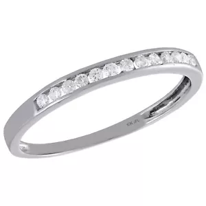 10K White Gold Real Round Diamond Wedding Band Womens Channel Set Ring 1/8 CT. - Picture 1 of 5