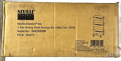 Carrito de cocina utilitario cubo de almacenamiento de acero rodante de 3 niveles, blanco Sevilla Classics Foto 1 de 4