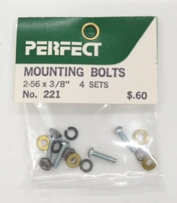 Perfect #221 Mounting Bolts 2-56 x 3/8" - Model Trains Cars 4 Sets In 1 Pkg. NEW - Image 1 of 3