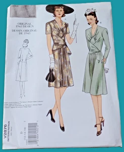 Vestido Vogue Vintage Años 40 Envoltura Frontal Patrón Costura V2876 Falta Talla 12-14-16 - Imagen 1 de 5