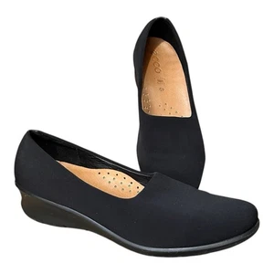 ECCO Felicia Black Textile & Leather Stretch Slip On Loafer Wedge Heel sz 9 $120 - Picture 1 of 9