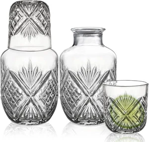 Vintage Nachttisch Wasserkaraffe Becher Krug 4 Teile und Glas Set für Schlafzimmer - Bild 1 von 6