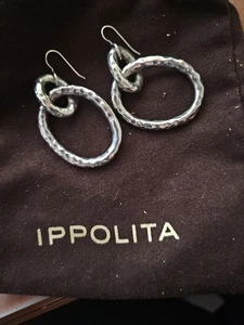 IPPOLITA HAMMERED LINKS STERLING SILVER LARGE HOOP DANGLE EARRINGS SIGNED 2.25” - Picture 1 of 3