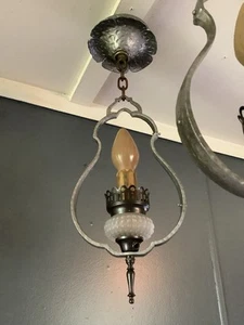 Antique Victorian Hammered Cast Iron Arts and Crafts Hanging Light Signed 1900 - Picture 1 of 5