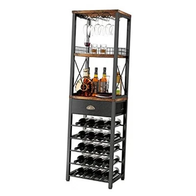  Wine Rack Freestanding Floor, Bar Cabinet for Liquor and Glasses, Right Angle - Image 1 of 4