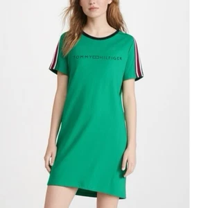 New TOMMY HILFIGER Preppy Green T Shirt Dress Women’s Size M Short Sleeve Summer - Picture 1 of 12