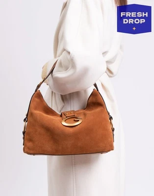 PVP €350 ADIVINA Bolso Hobo de Cuero Gamuza Detalle de Logo Cierre de Cremallera Foto 1 de 4