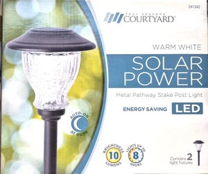 NEW -FOUR SEASONS SOLAR METAL PATHWAY STAKE LIGHT-WARM WHITE-2 PACK-241342 - Picture 1 of 4