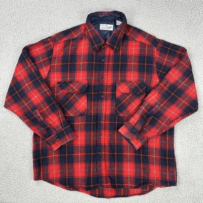 VTG Sears Roebuck Wool Blend Flannel Shirt Men XL Checkered Plaid Flap Pockets - Image 1 of 4
