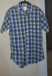Vintage Arrow Brigade Men's Short Sleeve Button Up Dress Shirt Green Pink Blue - Picture 1 of 1