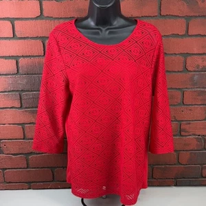 Noni B Woman's Medium Shirt Red Semi Sheer Textured - Picture 1 of 8