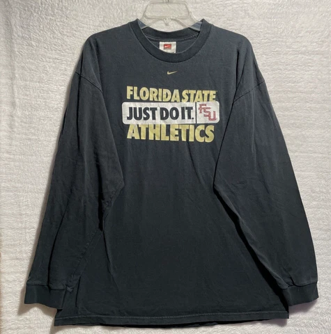 Vtg Nike White Tag Shirt NCAA Florida State Mens XL Long Sleeve Black Crew Neck Cover