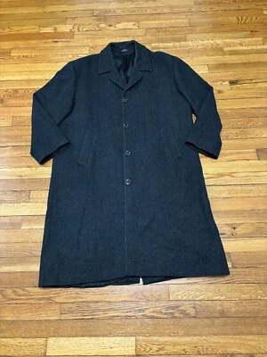 Chaps Ralph Lauren Mens Dress Overcoat Sz 44R Gray Virgin Wool Herringbone Coat - Image 1 of 4
