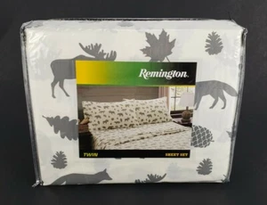 Remington Twin Sheet Set Moose Acorns Bears Beige Gray New Cabin - Picture 1 of 3