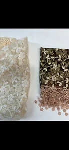 Small Handkerchief scarves lot,Brown And Cream Color, Embroidered,Sheer Fringe - Picture 1 of 4