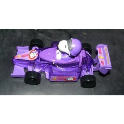 Coche de carreras de plástico Peanuts Snoopy de colección #4 2001 - vehículo de juguete púrpura Foto 1 de 4