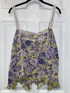 Anthropologie Women's Tank Top Shirt Purple Pink Yellow Flower Pattern Size: XL - Picture 1 of 15