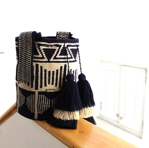 Woven Wayuu Handbag Crossbody Navy & Beige - Picture 1 of 12